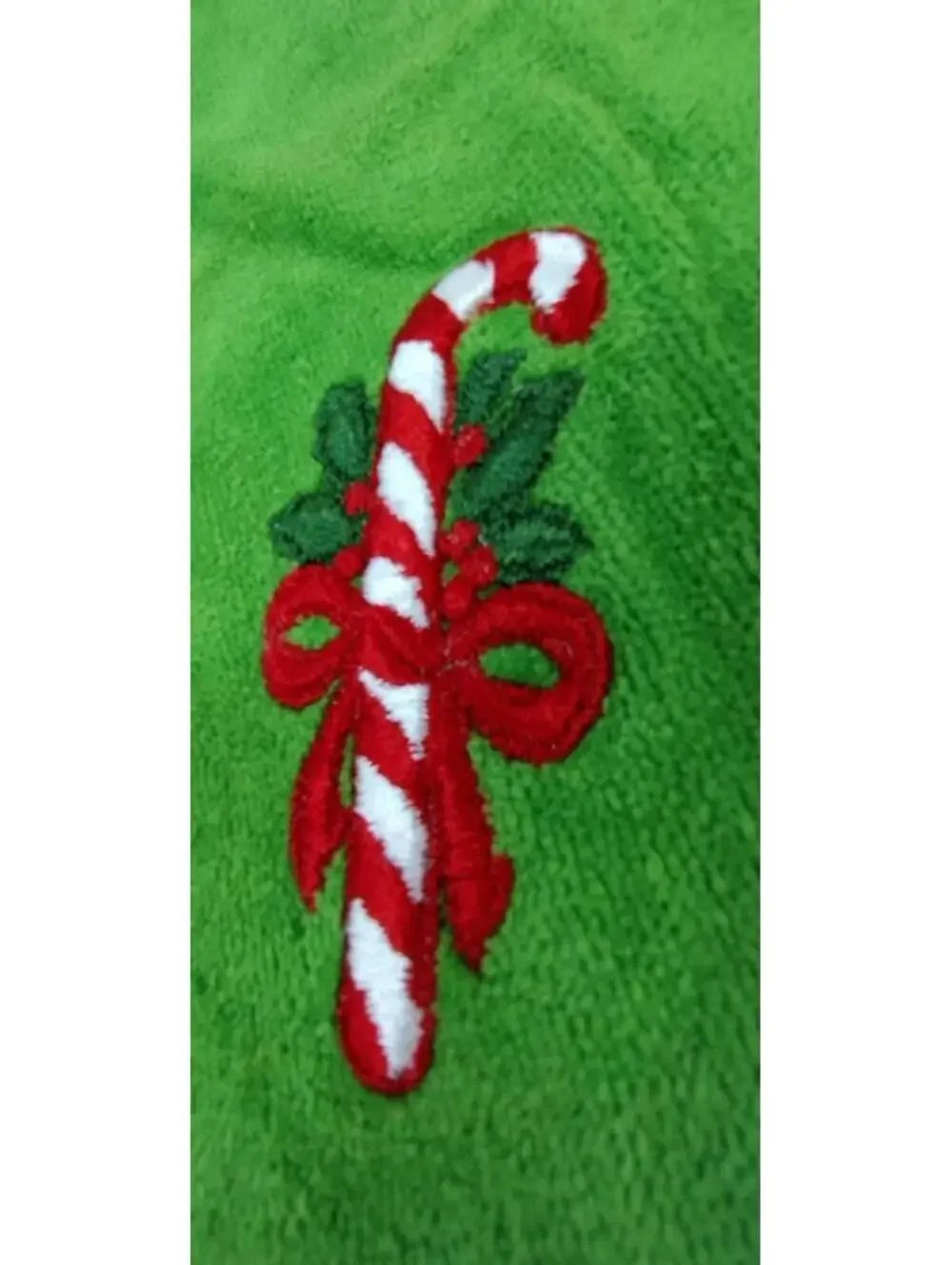 VINTAGE Christmas Towel Fieldcrest CANDY CANE EMBROIDER 1970s Holiday Neon green